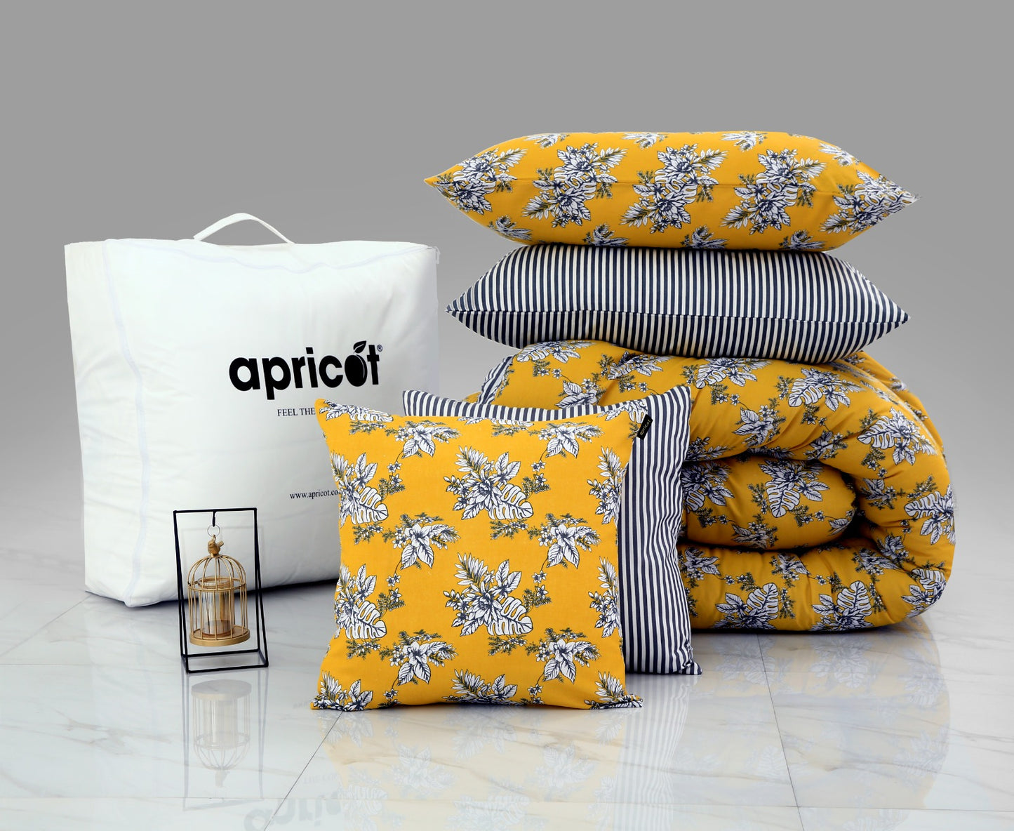 8 PCs Winter Comforter Set-Mustard Garden Comforters Apricot   