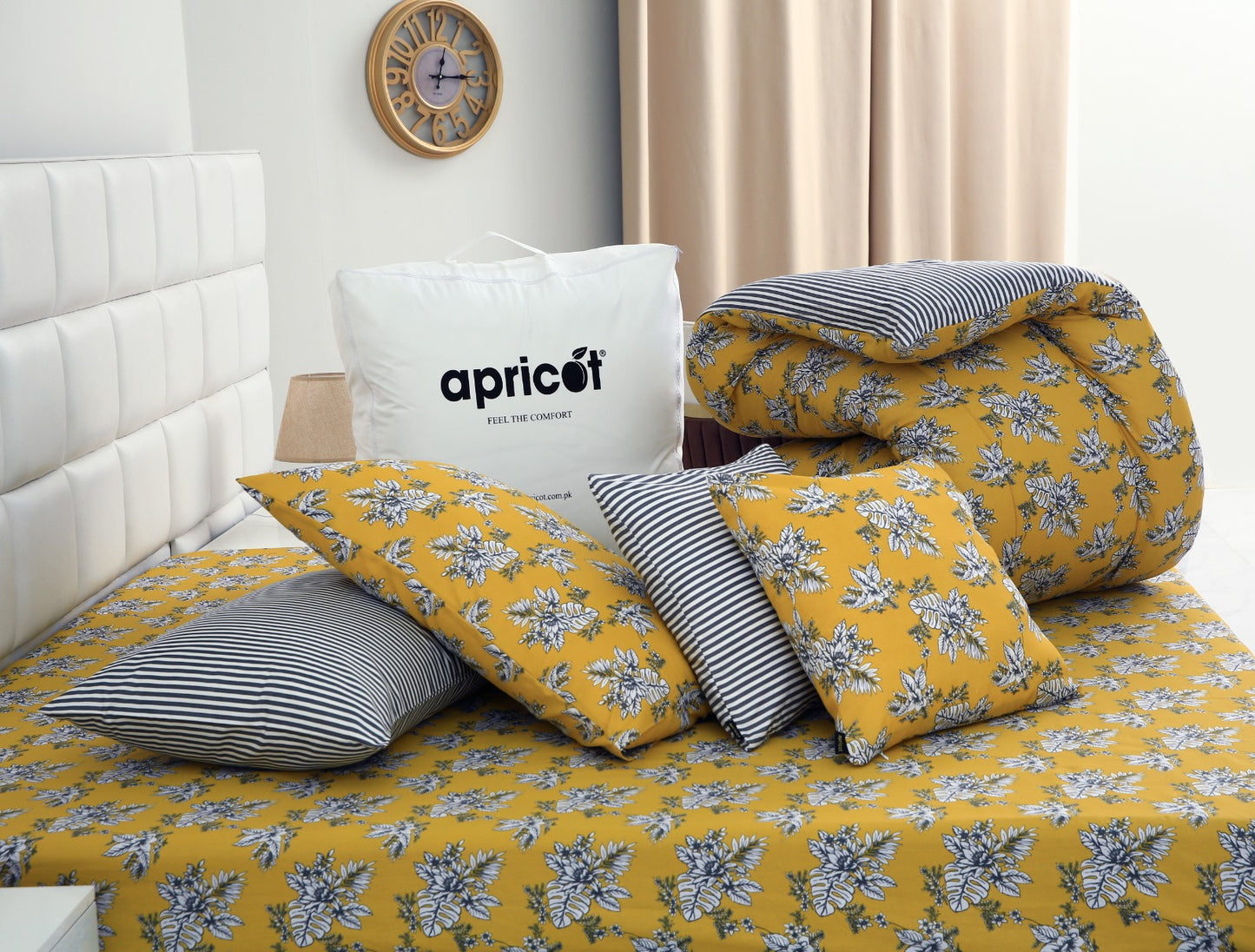 8 PCs Winter Comforter Set-Mustard Garden Comforters Apricot   