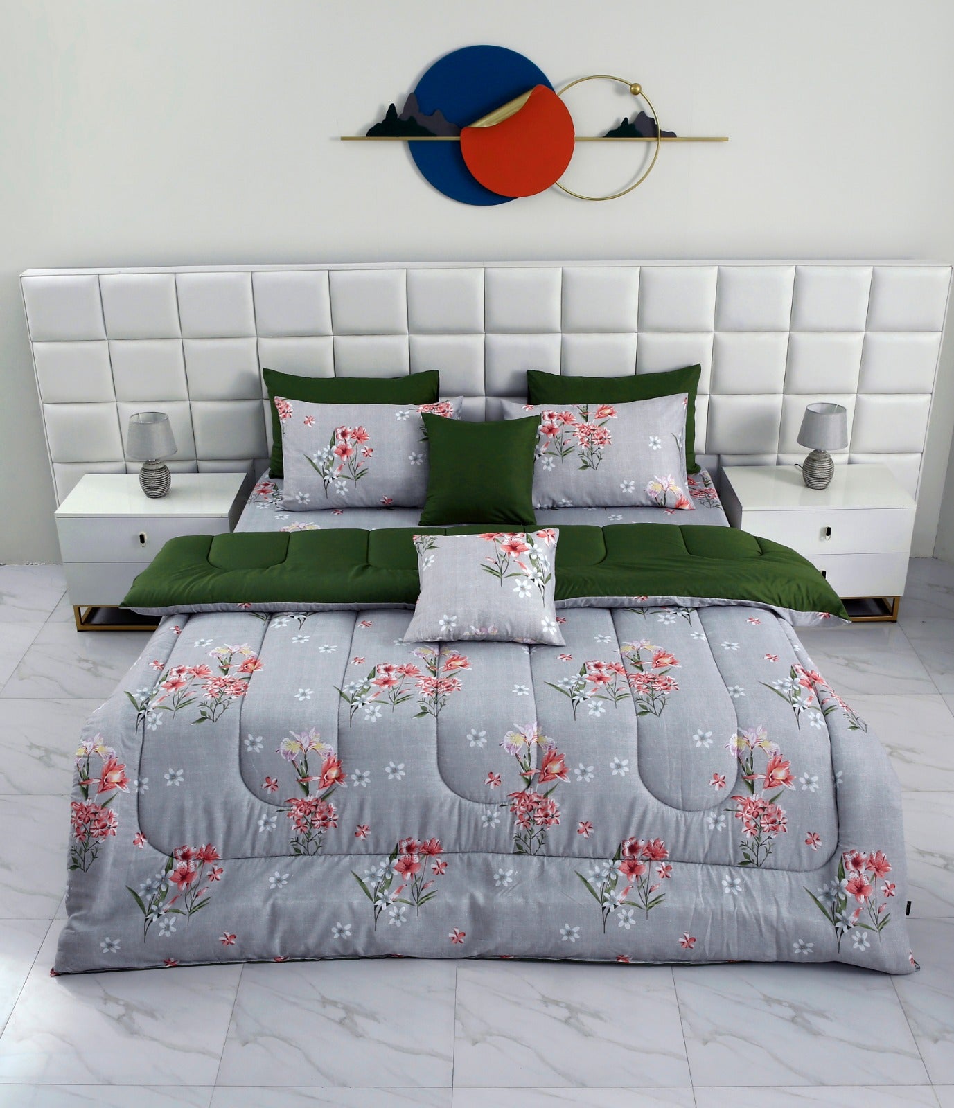 8 PCs Winter Comforter Set- Camellia Comforters Apricot   