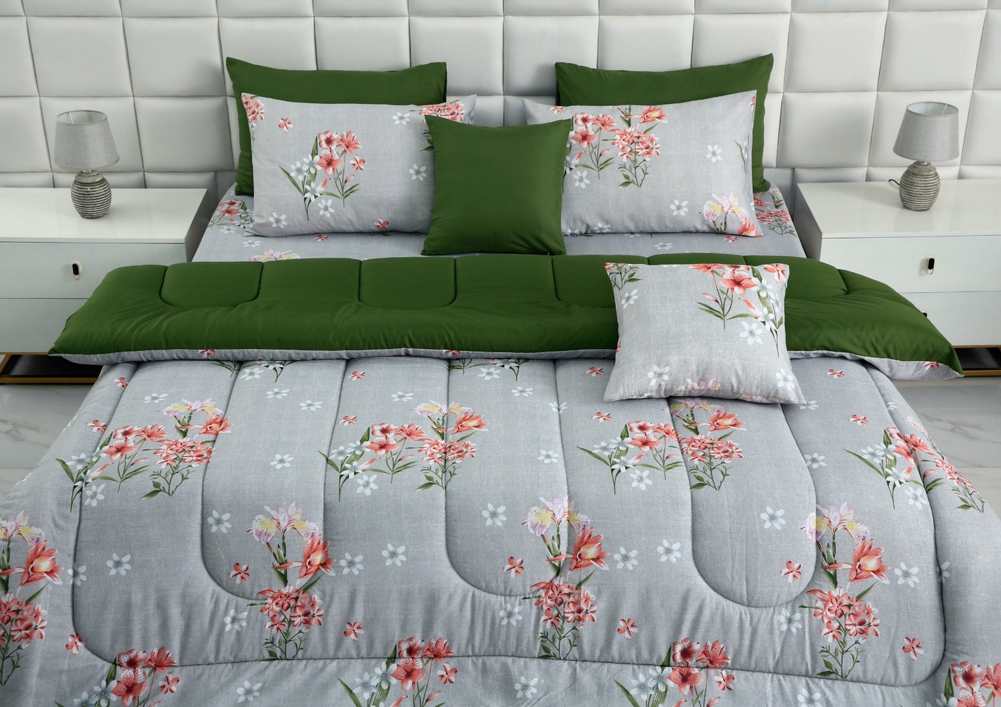 8 PCs Winter Comforter Set- Camellia Comforters Apricot   