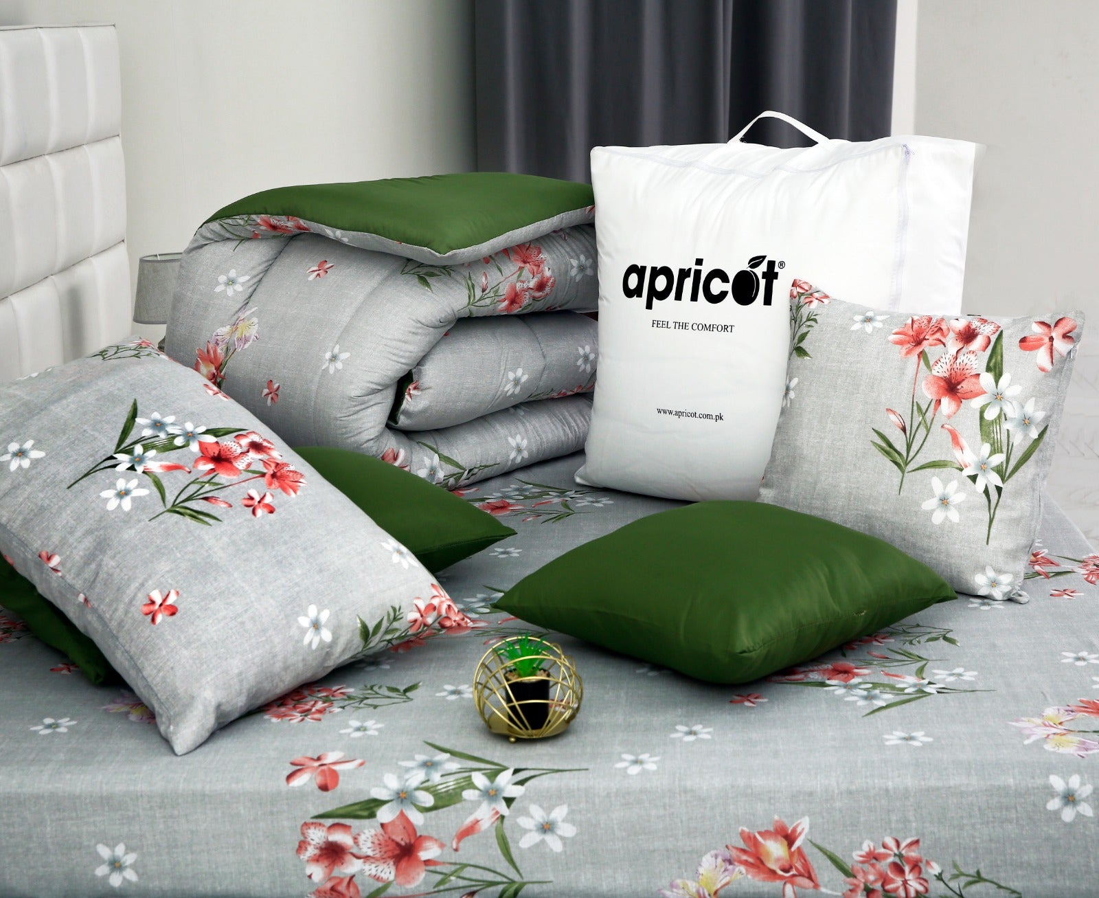 8 PCs Winter Comforter Set- Camellia Comforters Apricot   