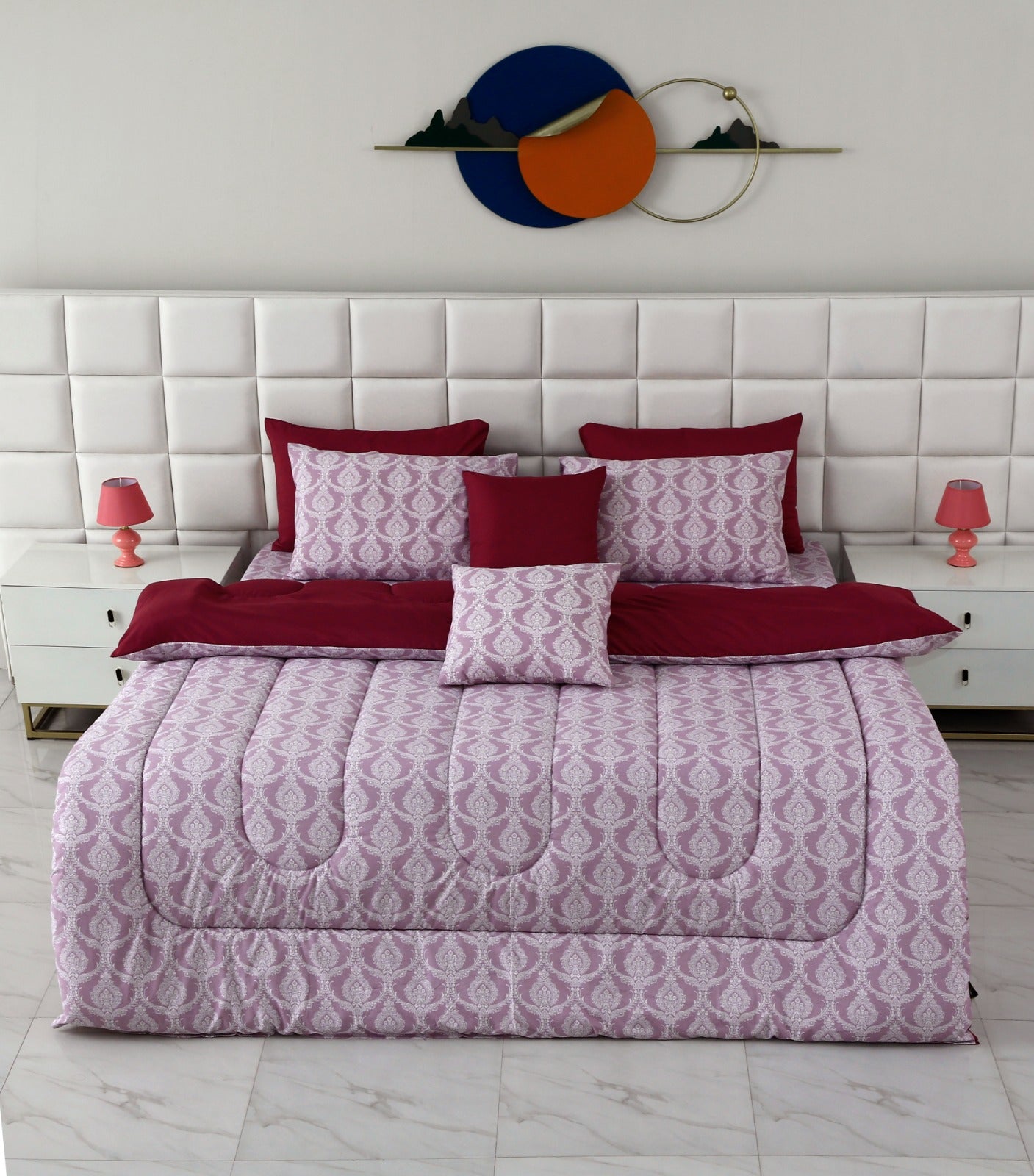 8 PCs Winter Comforter Set-Lavender Comforters Apricot   