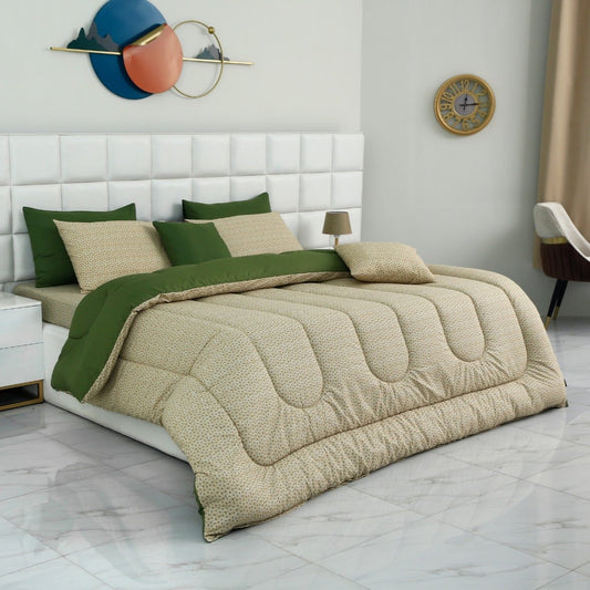 8 PCs Winter Comforter Set-Daylily(Olive Reverse) Comforters Apricot   