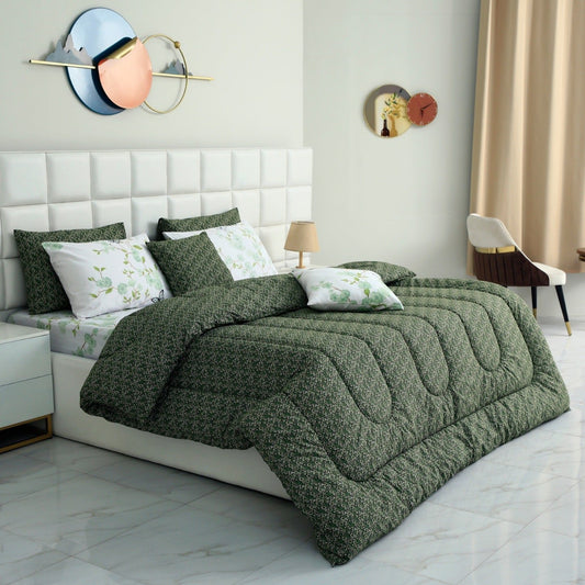 8 PCs Winter Comforter Set-Emerald Flowers Comforters Apricot   