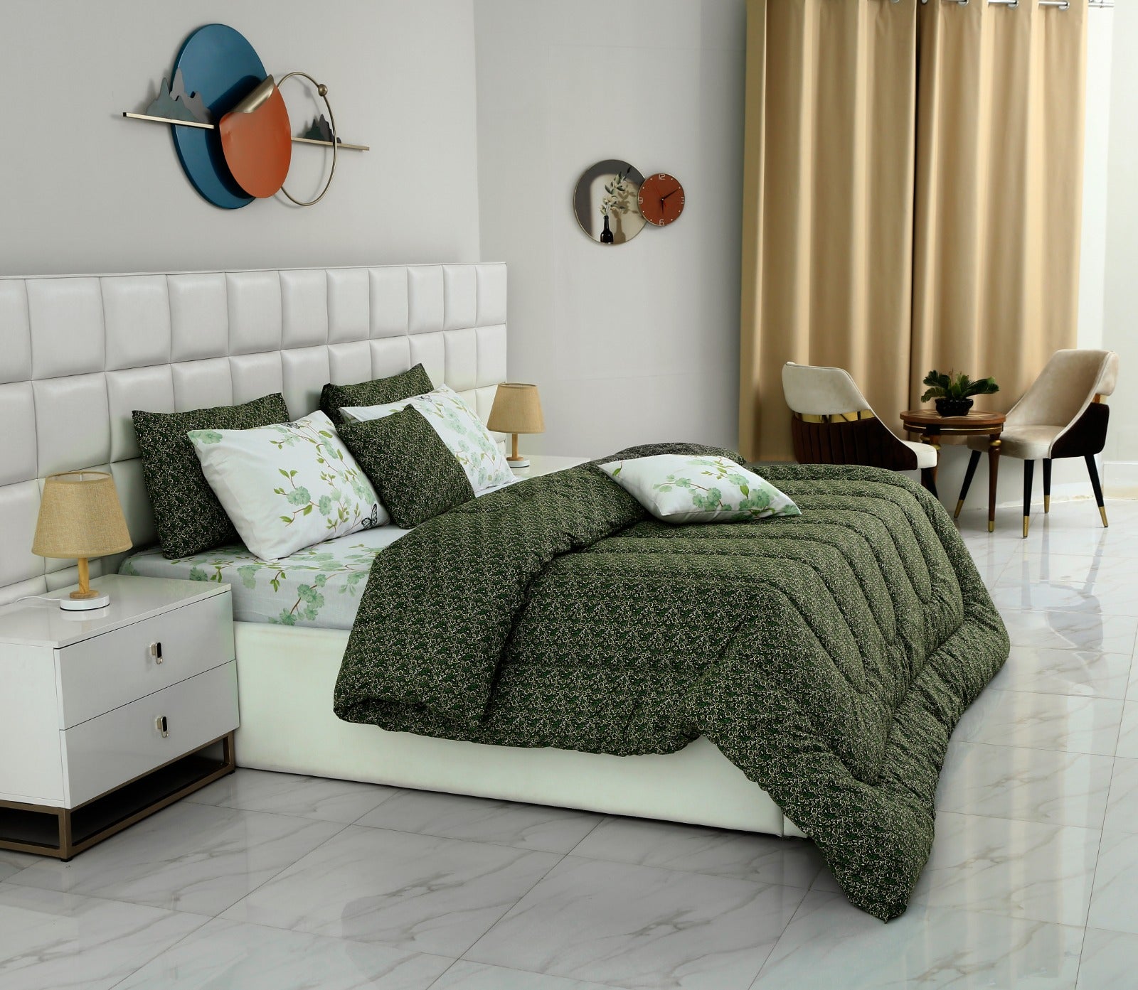 8 PCs Winter Comforter Set-Emerald Flowers Comforters Apricot   