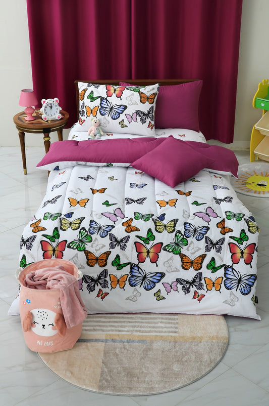 5 PCs Single Comforter Set-Butter Fly Comforters Apricot