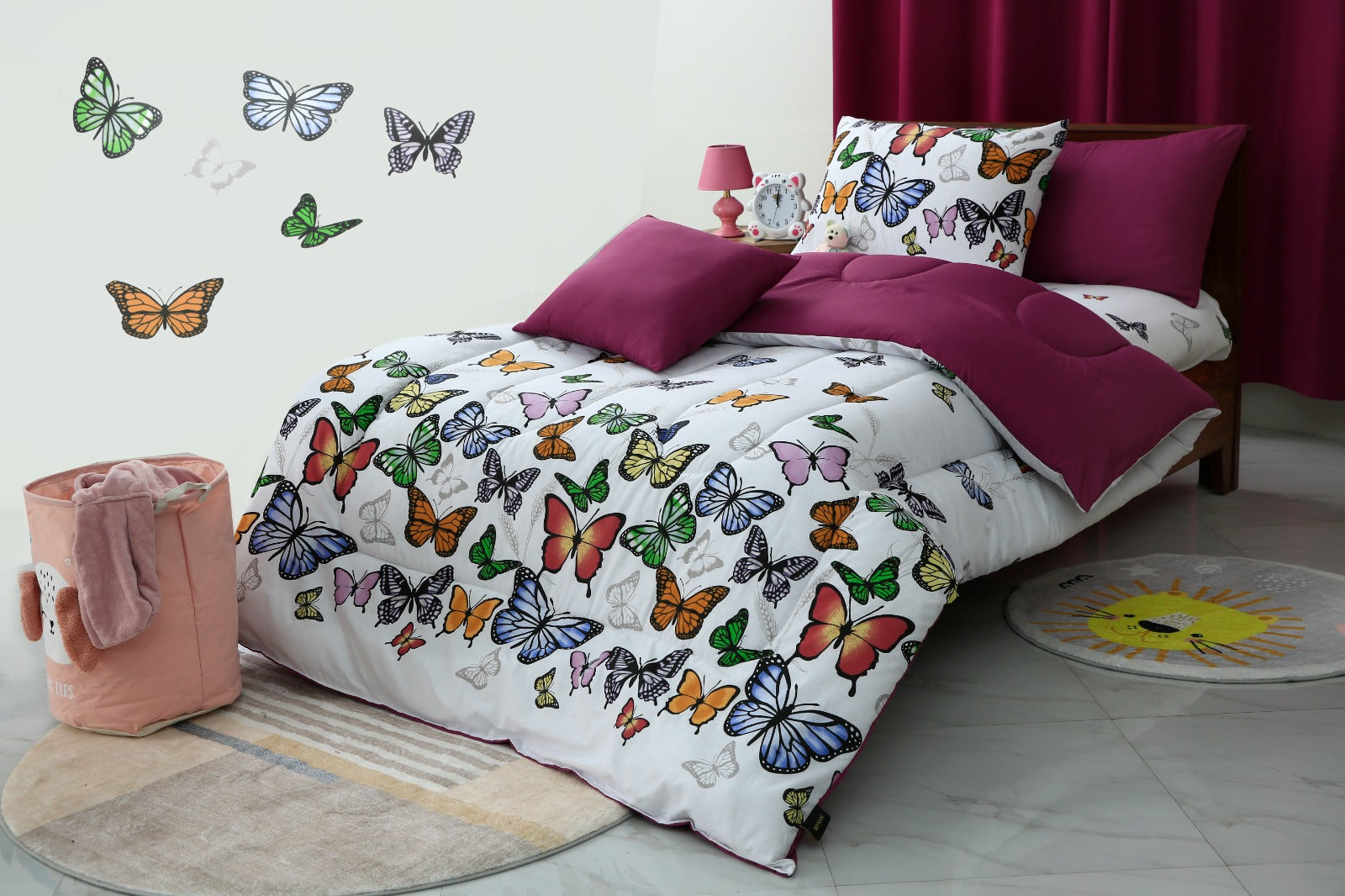 5 PCs Single Comforter Set-Butter Fly Comforters Apricot