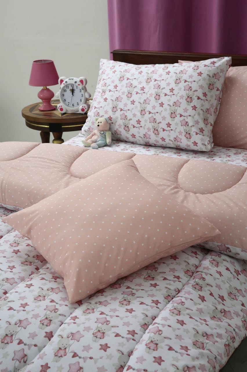 5 PCs Single Comforter Set-Mini Teddy Comforters Apricot