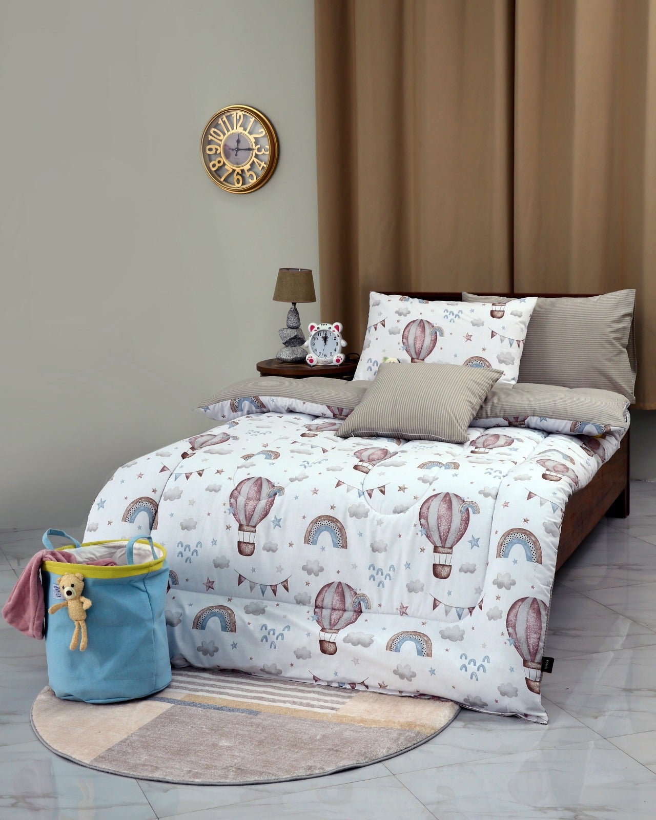 5 PCs Single Comforter Set-Fire Balloons Comforters Apricot