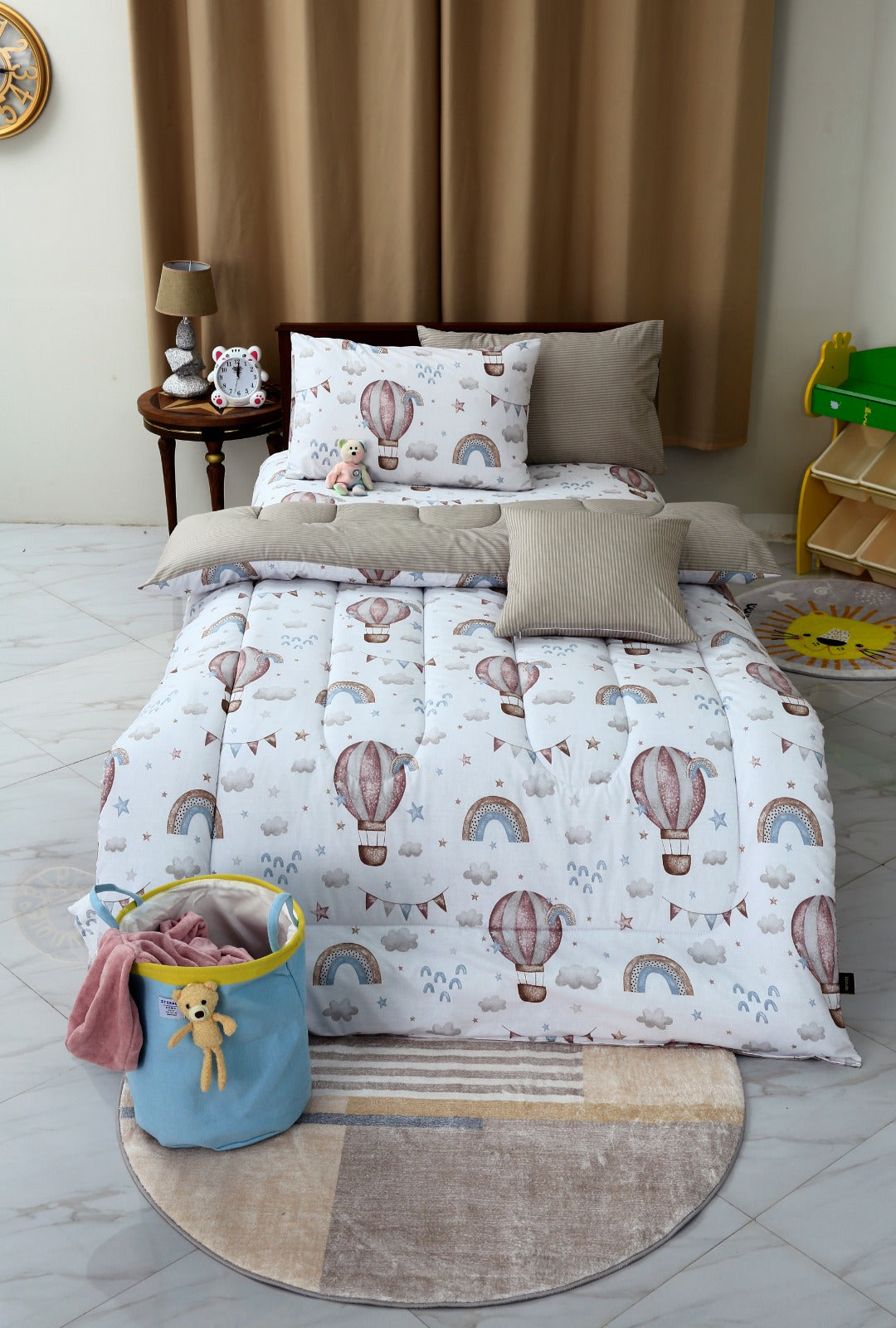 5 PCs Single Comforter Set-Fire Balloons Comforters Apricot