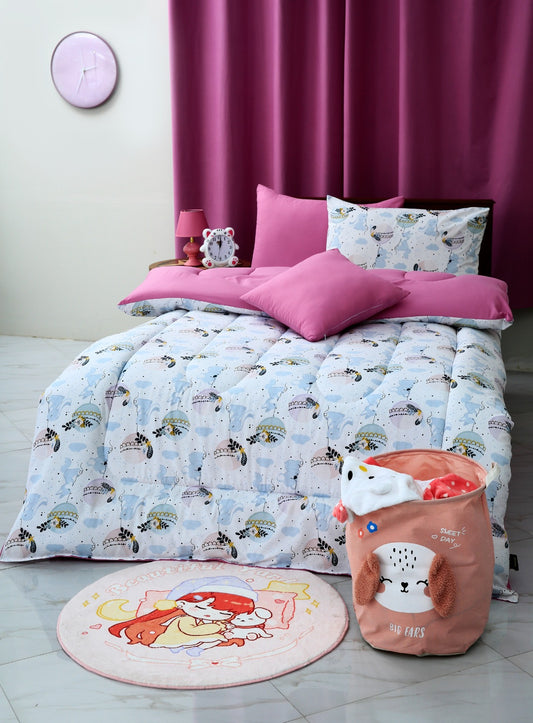 5 PCs Single Comforter Set-Sleeping Bunny Comforters Apricot