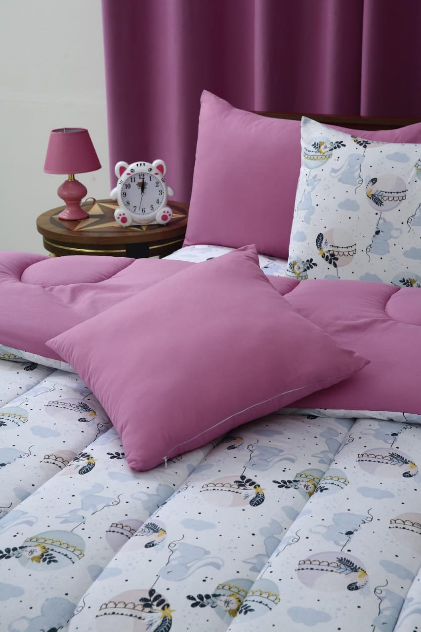 5 PCs Single Comforter Set-Mini Rabbits Comforters Apricot