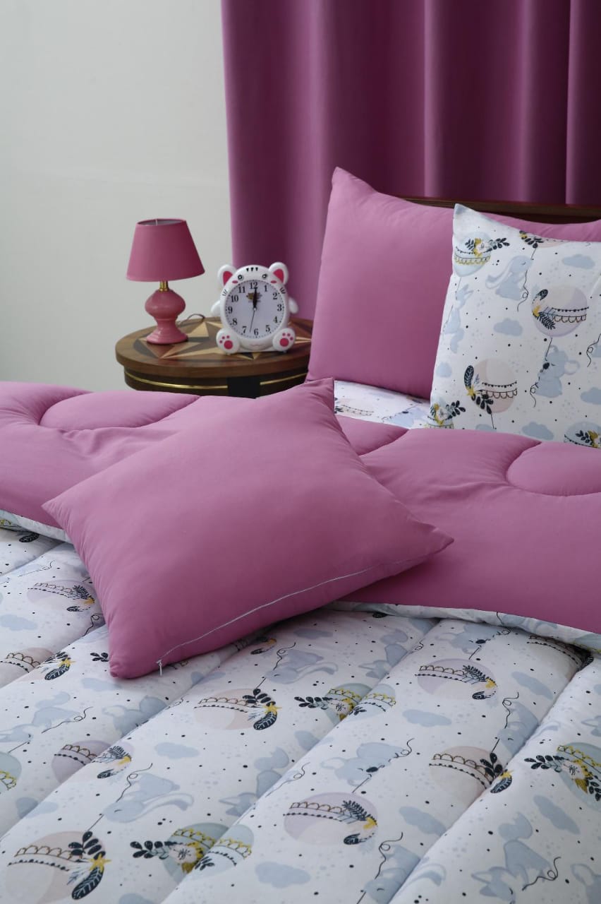 5 PCs Single Comforter Set-Mini Rabbits Comforters Apricot