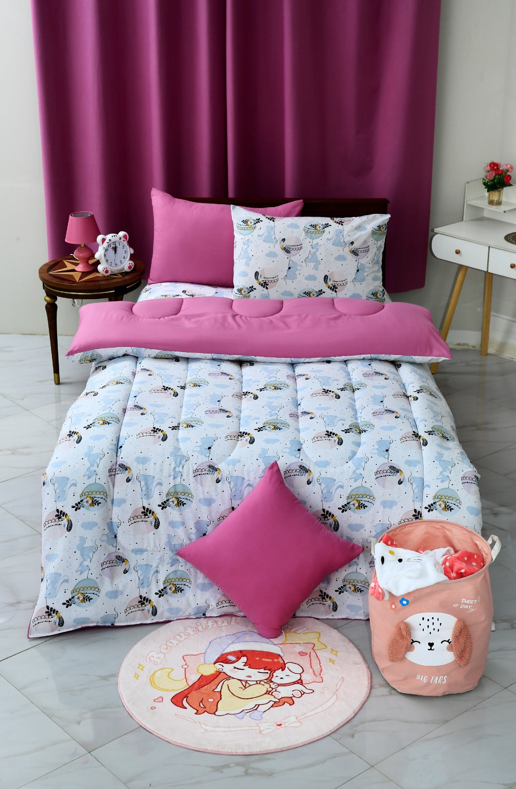 5 PCs Single Comforter Set-Mini Rabbits Comforters Apricot