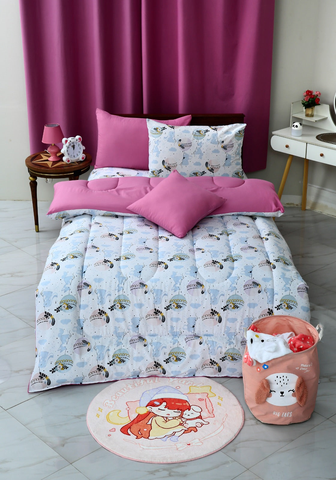 5 PCs Single Comforter Set-Mini Rabbits Comforters Apricot