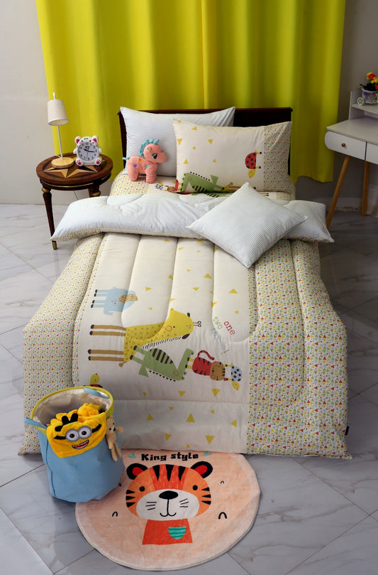 5 PCs Single Comforter Set-Animal Family