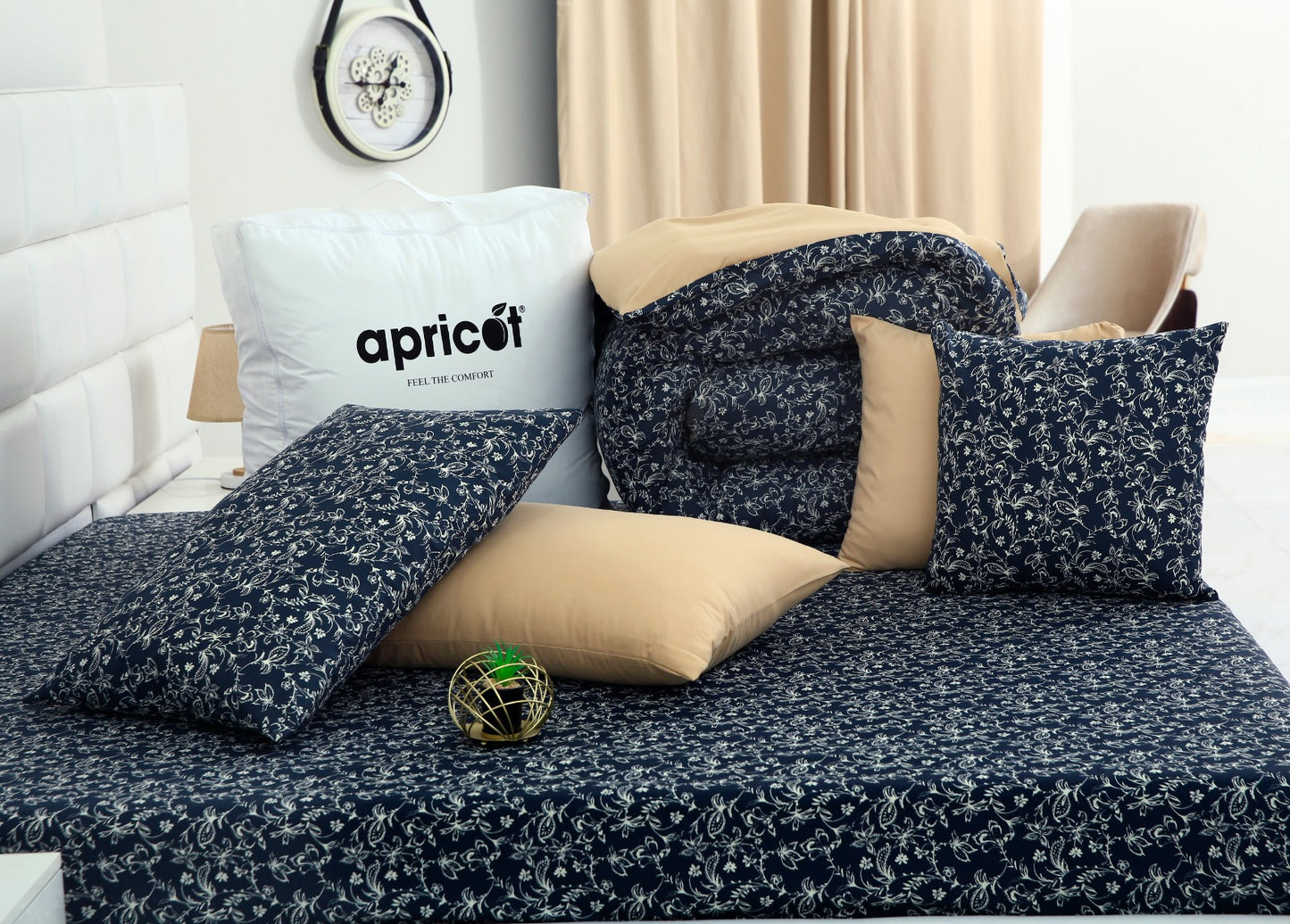 8 PCs Winter Comforter Set-Indigo Indus Comforters Apricot