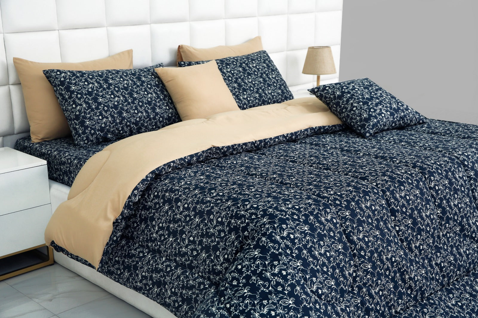 8 PCs Winter Comforter Set-Indigo Indus Comforters Apricot