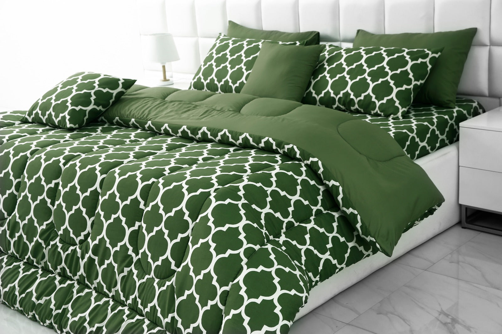 8 PCs Winter Comforter Set-Olive Geometric Comforters Apricot