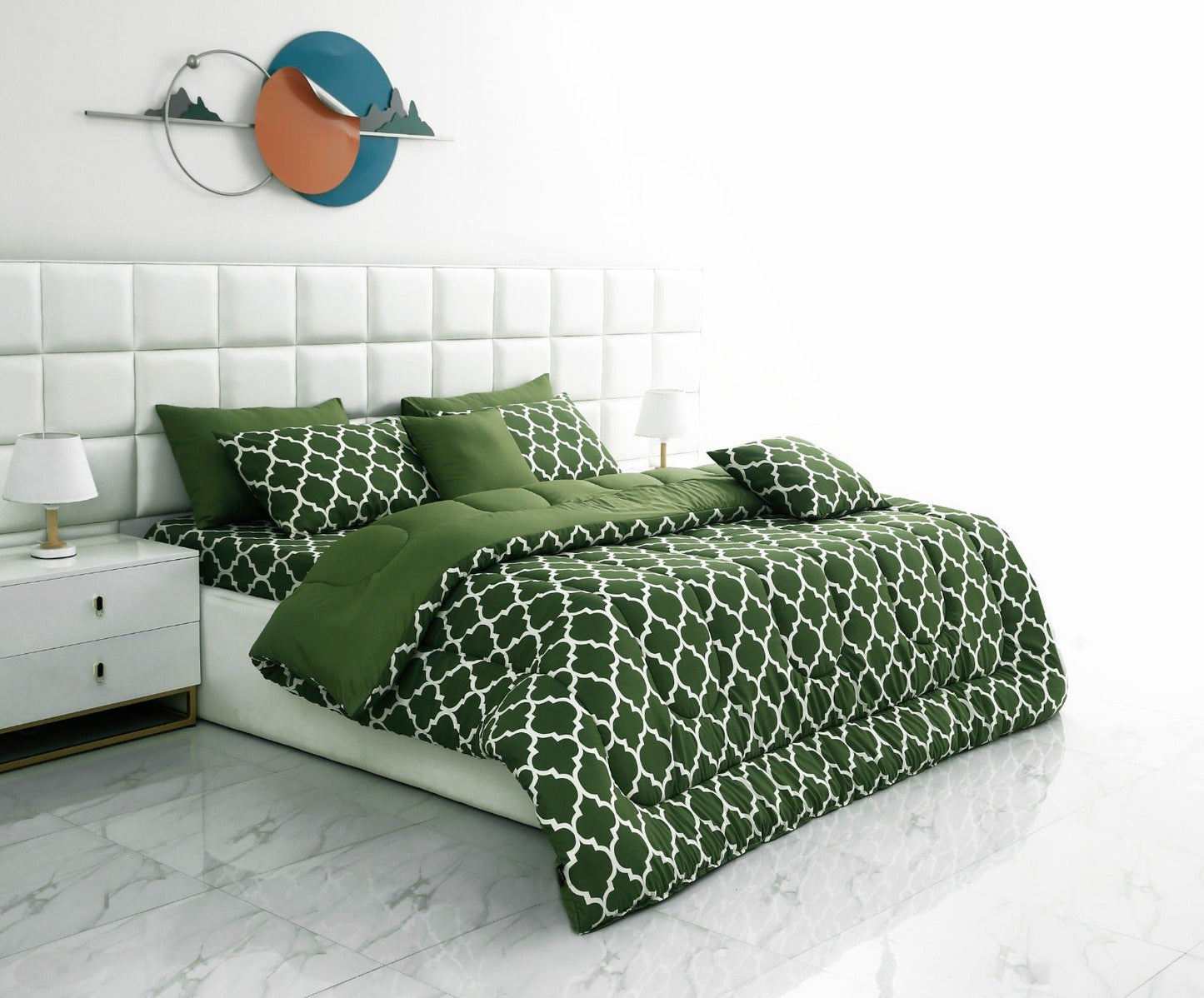 8 PCs Winter Comforter Set-Olive Geometric Comforters Apricot