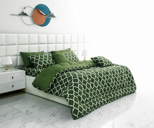 8 PCs Winter Comforter Set-Olive Geometric Comforters Apricot