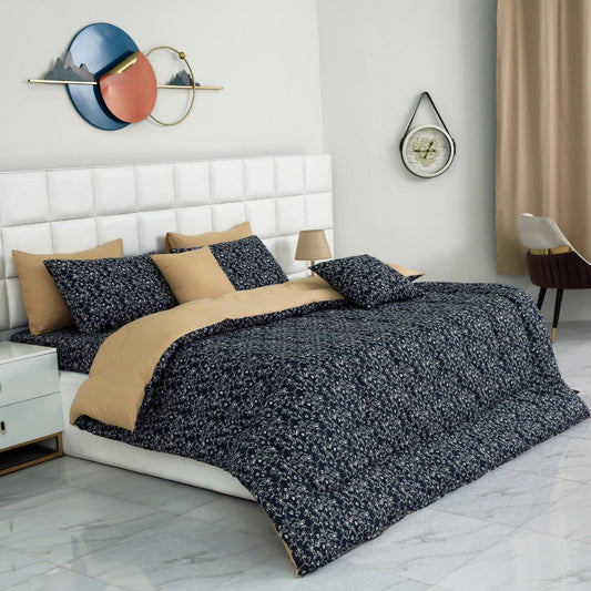 8 PCs Winter Comforter Set-Indigo Indus Comforters Apricot