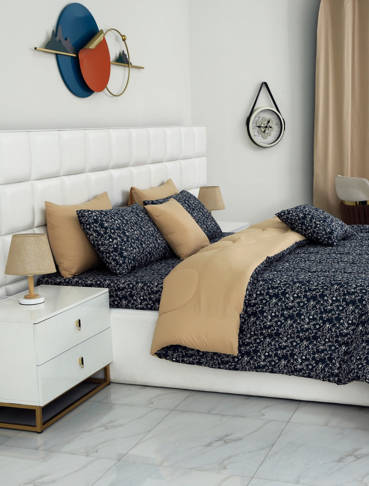 8 PCs Winter Comforter Set-Indigo Indus Comforters Apricot