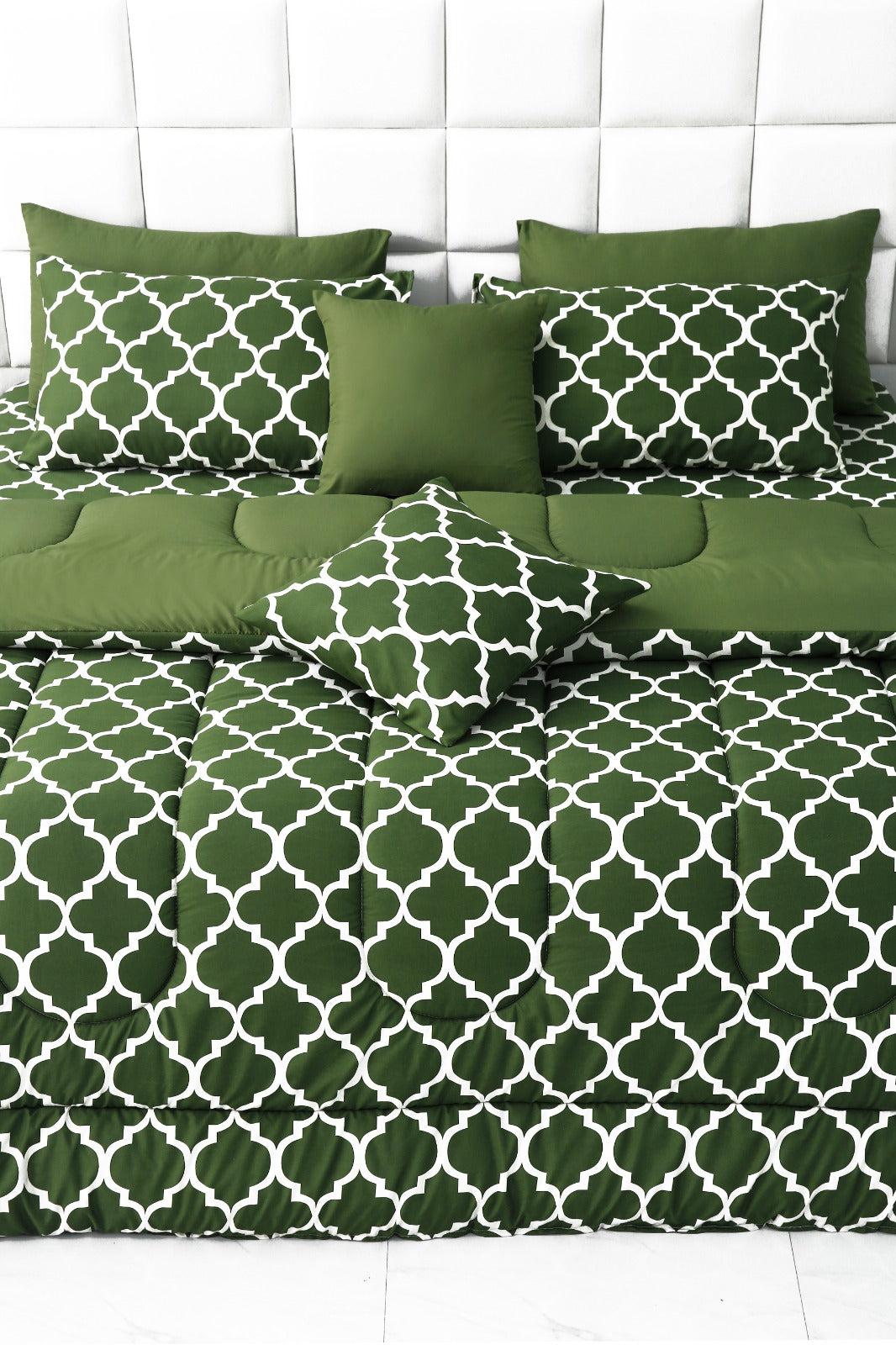 8 PCs Winter Comforter Set-Olive Geometric Comforters Apricot