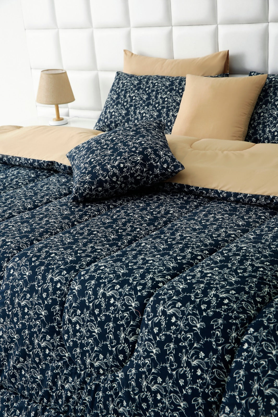 8 PCs Winter Comforter Set-Indigo Indus Comforters Apricot