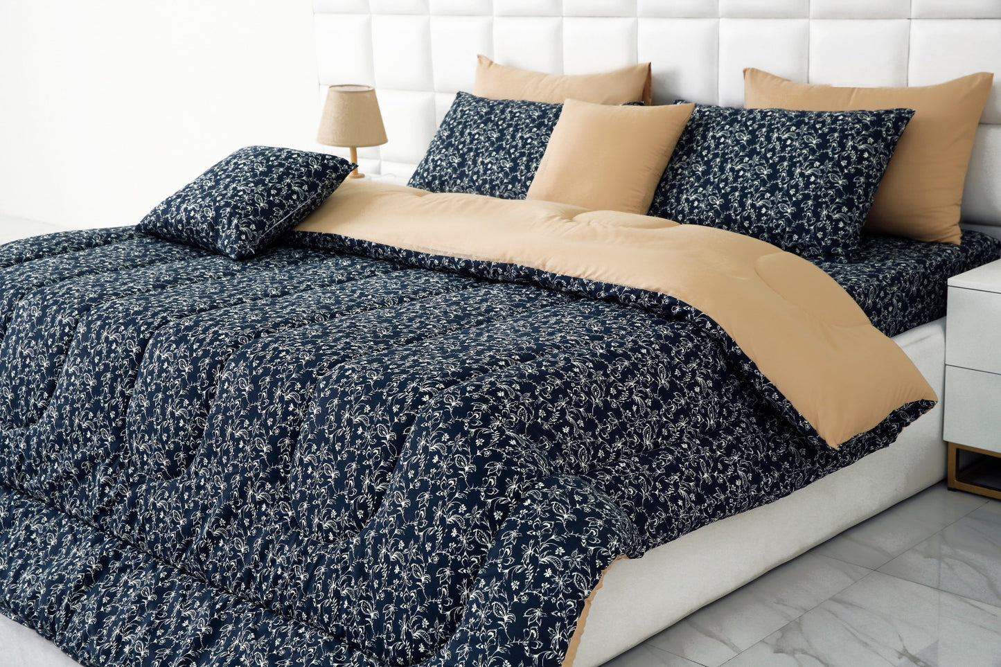 8 PCs Winter Comforter Set-Indigo Indus Comforters Apricot