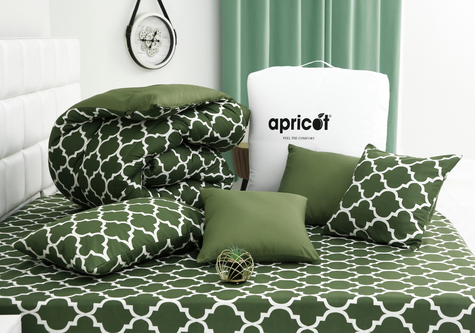 8 PCs Winter Comforter Set-Olive Geometric Comforters Apricot