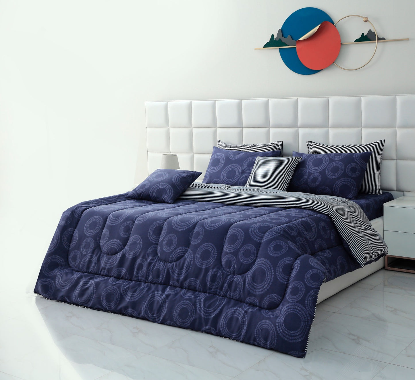 8 PCs Winter Comforter Set-Blue Art Comforters Apricot