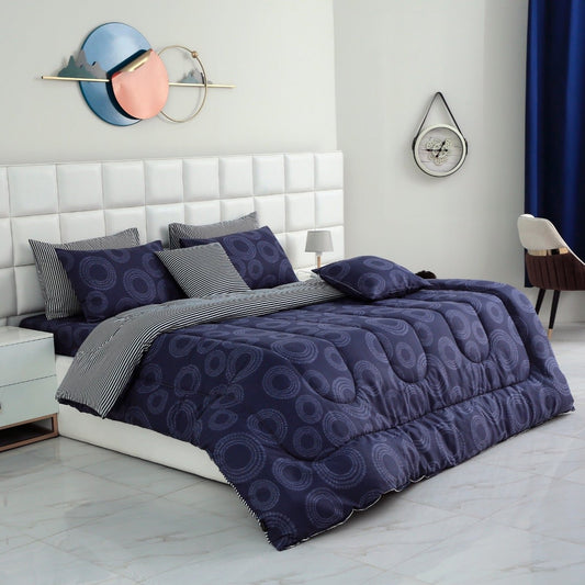 8 PCs Winter Comforter Set-Blue Art Comforters Apricot