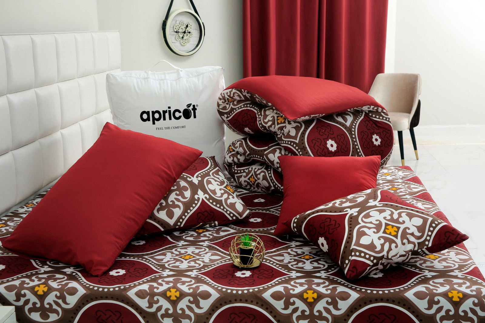 8 PCs Winter Comforter Set-Brown Crown(Maroon Reverse) Comforters Apricot