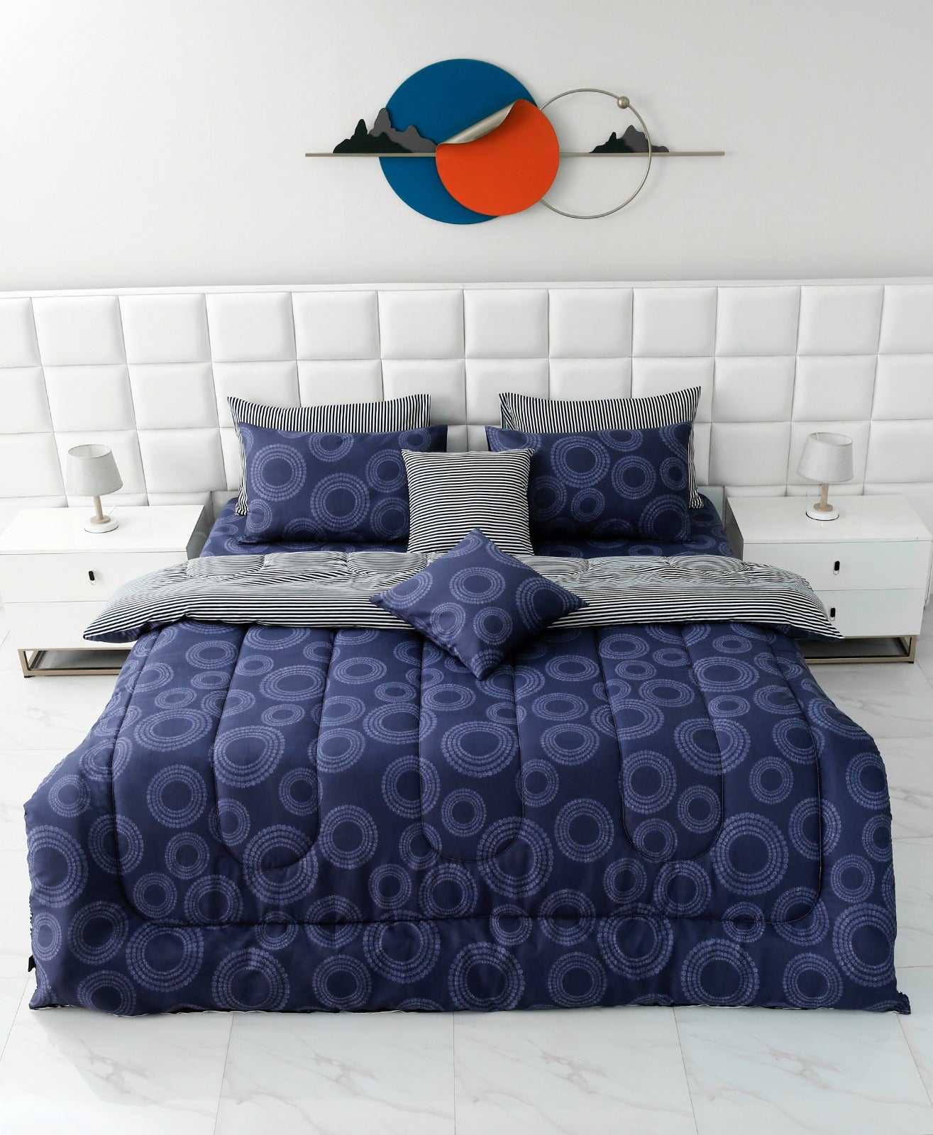 8 PCs Winter Comforter Set-Blue Art Comforters Apricot