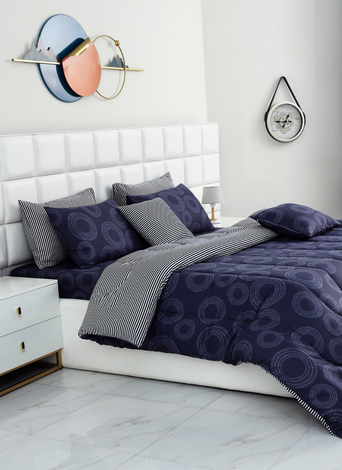 8 PCs Winter Comforter Set-Blue Art Comforters Apricot