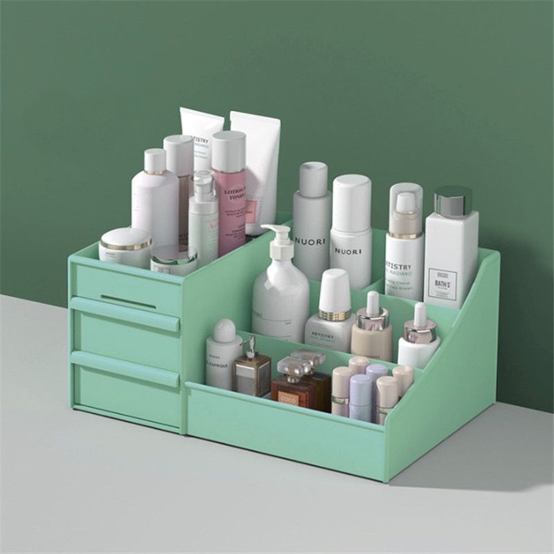 Makeup Organizer with Drawers-Green Cosmetic Organizer Apricot