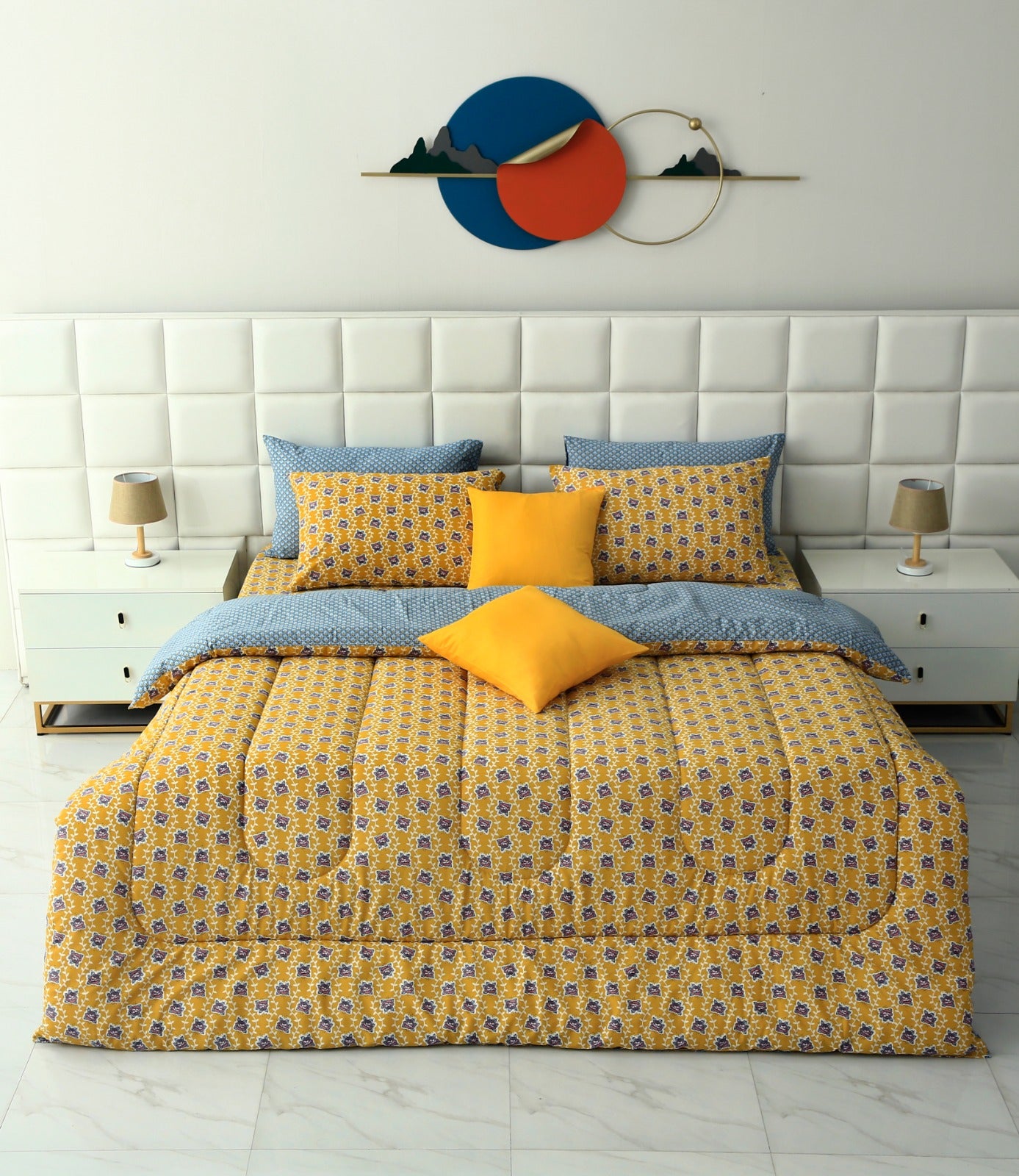 8 PCs Winter Comforter Set-Marigold Lattice Comforters Apricot