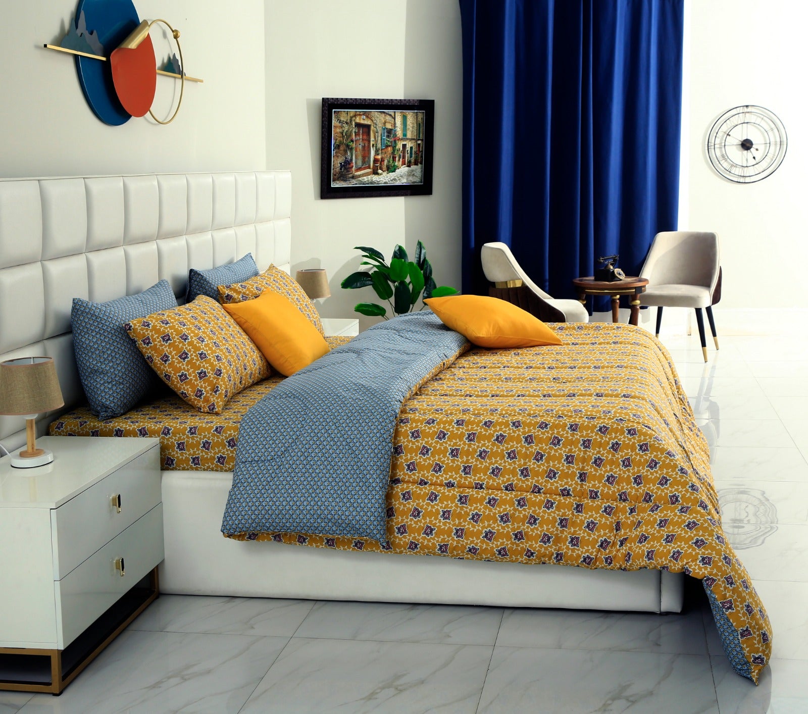 8 PCs Winter Comforter Set-Marigold Lattice Comforters Apricot