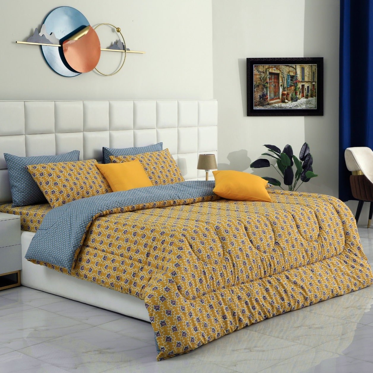 8 PCs Winter Comforter Set-Marigold Lattice Comforters Apricot