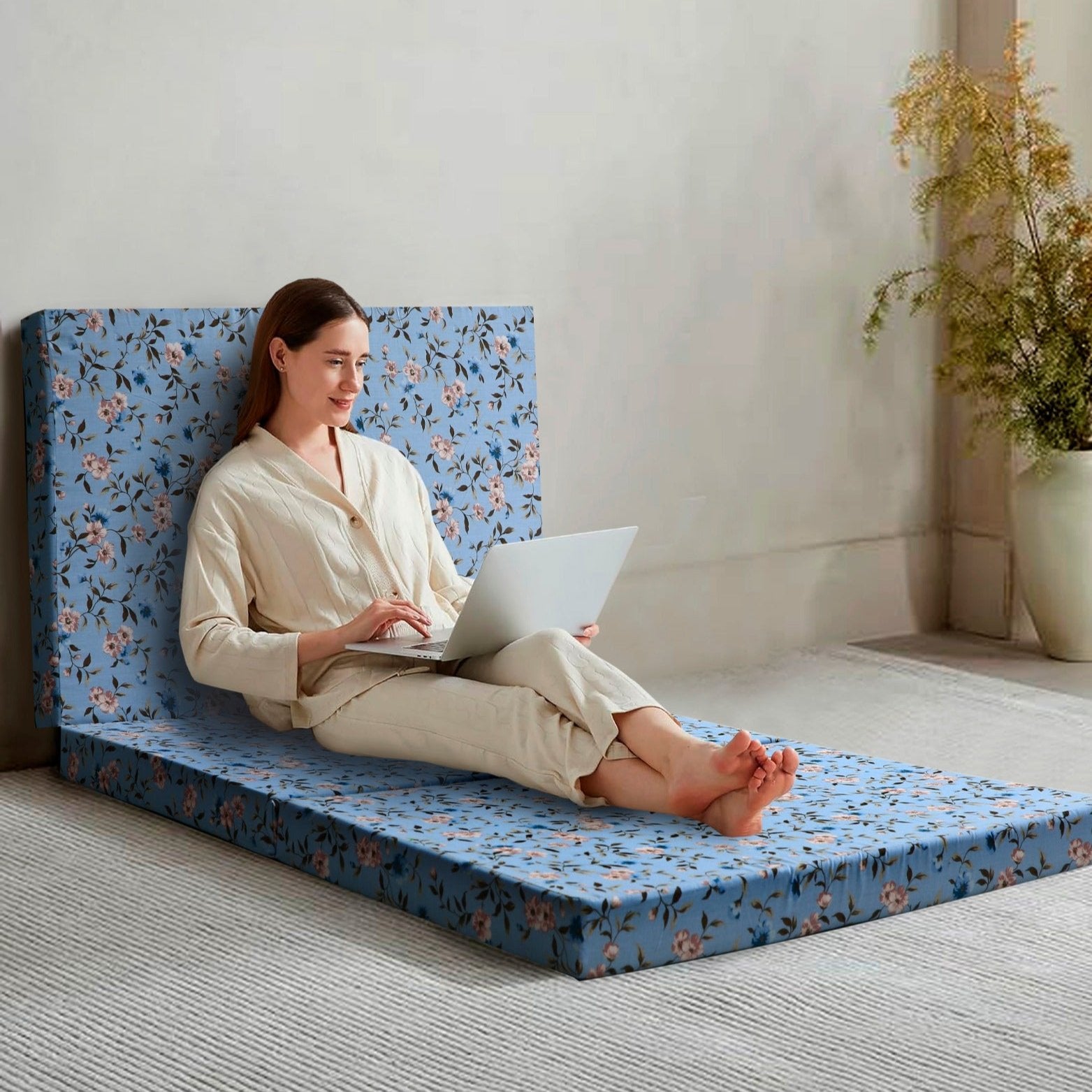 Foldable/Portable Mattress-Blue Bloom Protectors Apricot