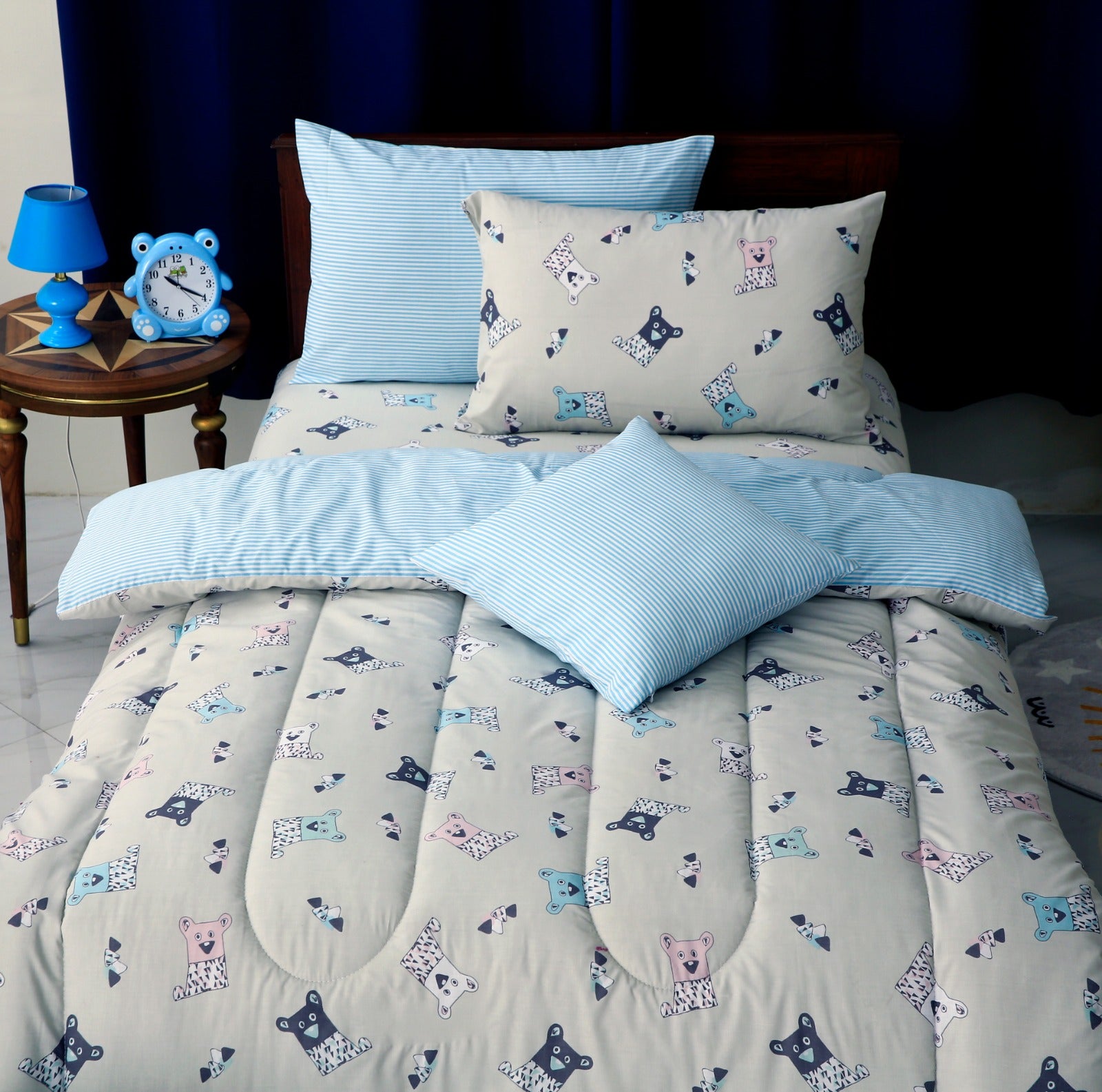 5 PCs Single Comforter Set-Mini Cartoons Comforters Apricot