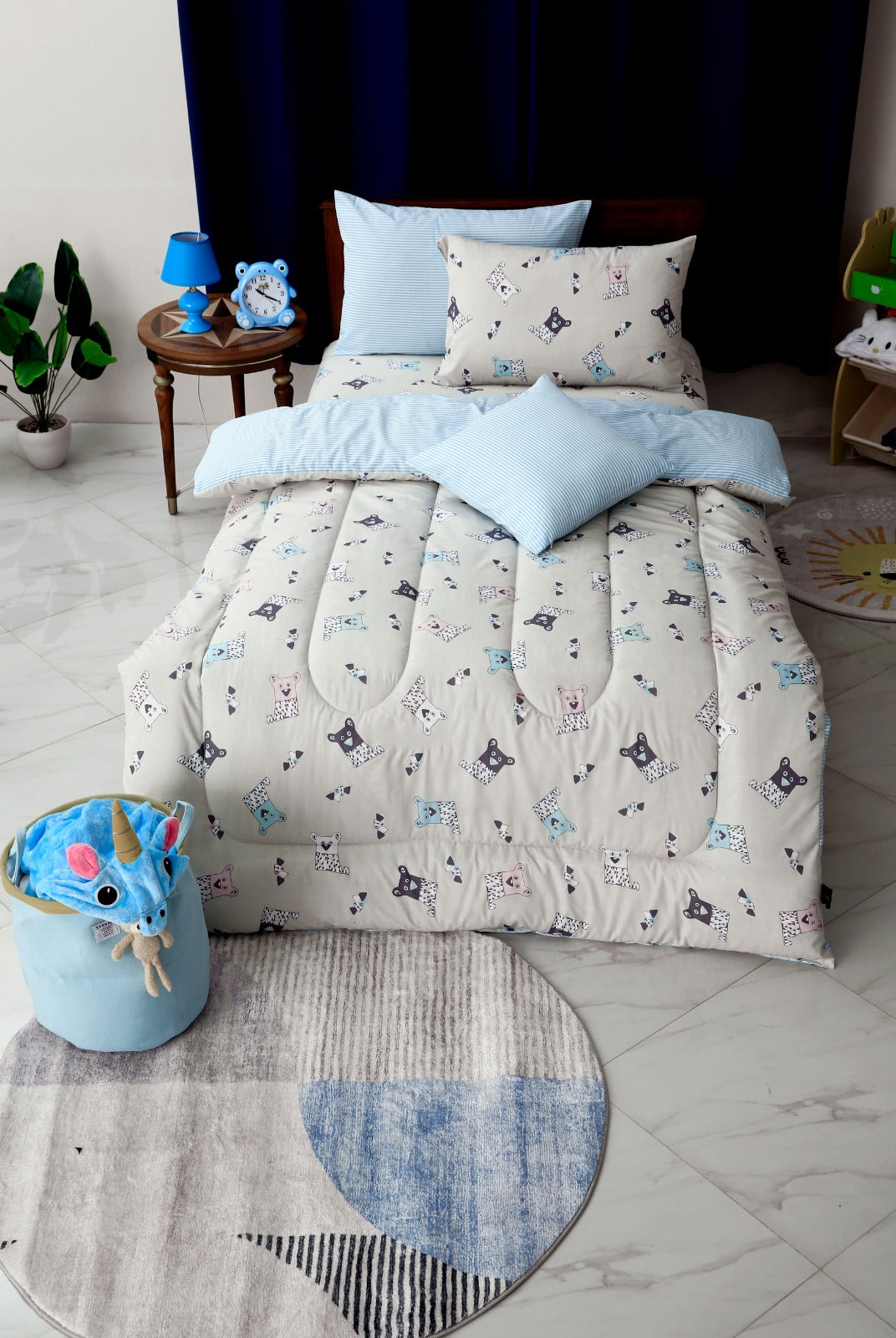 5 PCs Single Comforter Set-Mini Cartoons Comforters Apricot