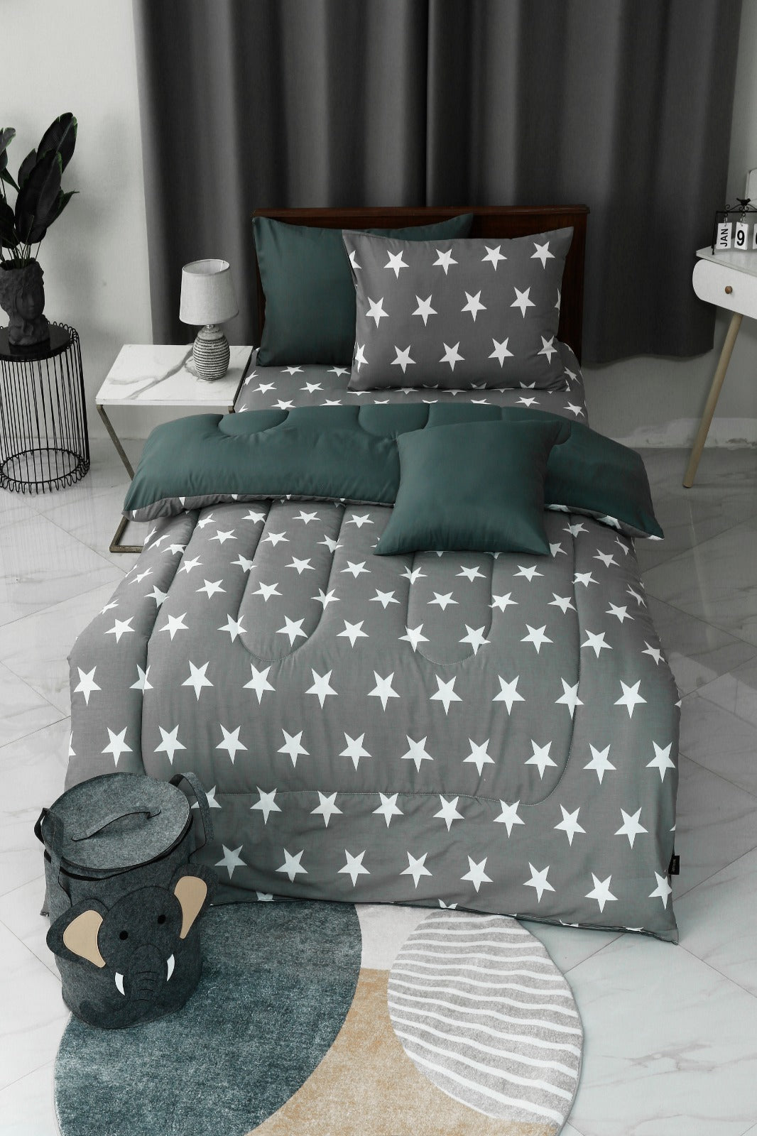 5 PCs Single Comforter Set-Stars Comforters Apricot