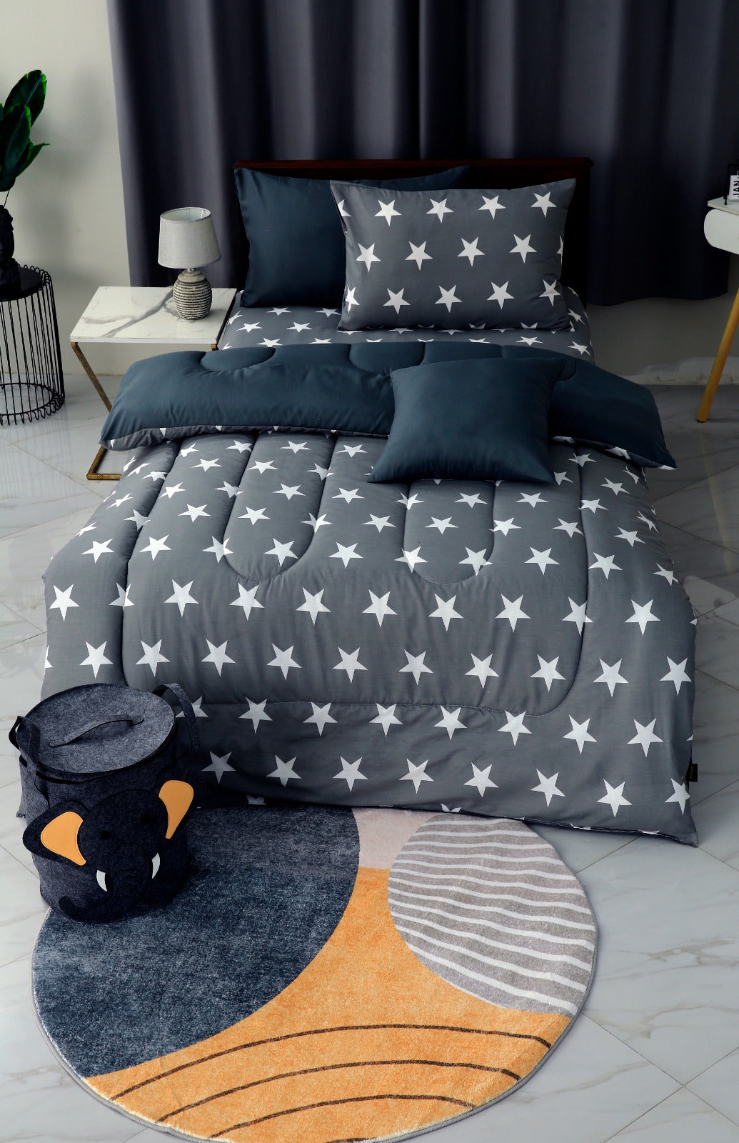 5 PCs Single Comforter Set-Stars Comforters Apricot