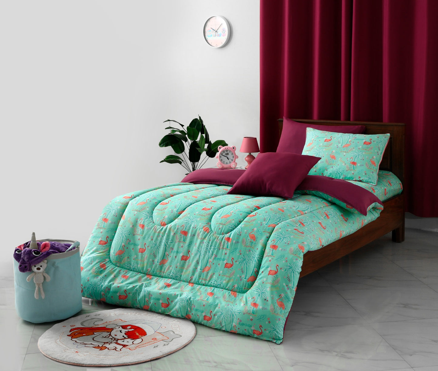 5 PCs Single Comforter Set-Flamingo Comforters Apricot