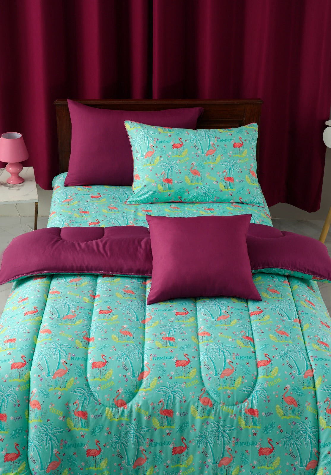 5 PCs Single Comforter Set-Flamingo Comforters Apricot