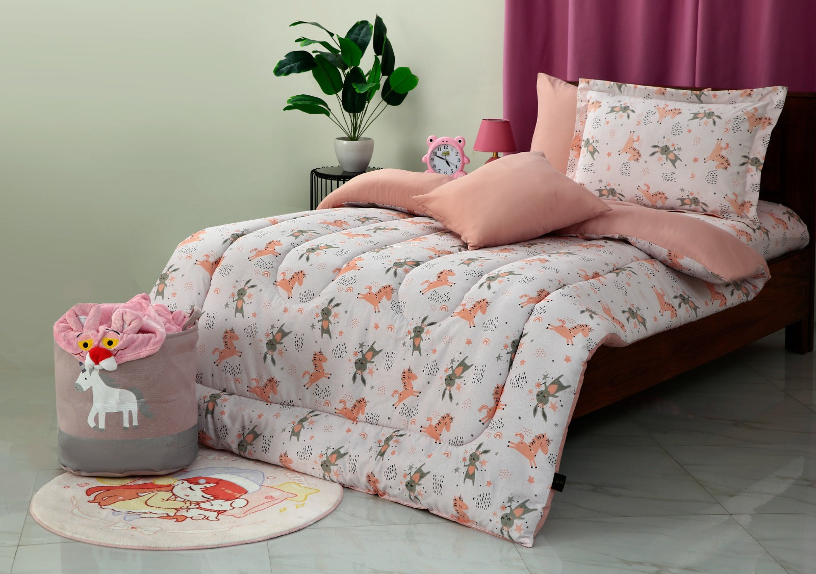 5 PCs Single Comforter Set-Unicorn Comforters Apricot