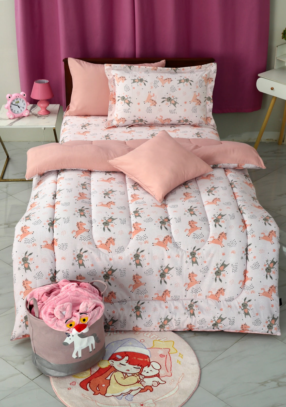 5 PCs Single Comforter Set-Unicorn Comforters Apricot