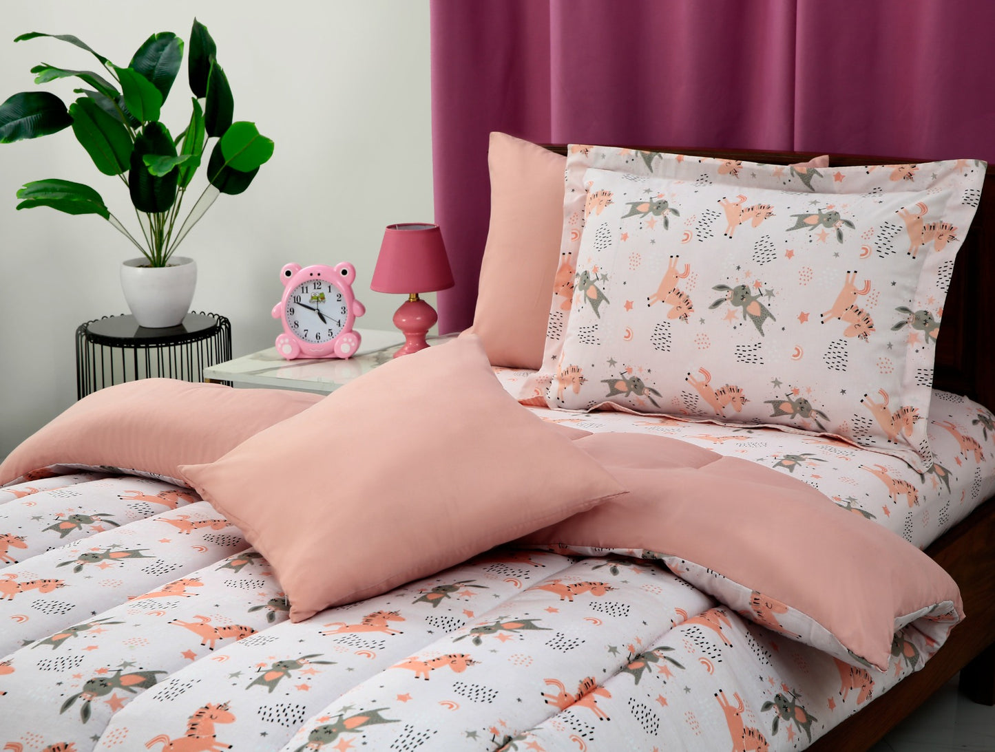 5 PCs Single Comforter Set-Unicorn Comforters Apricot